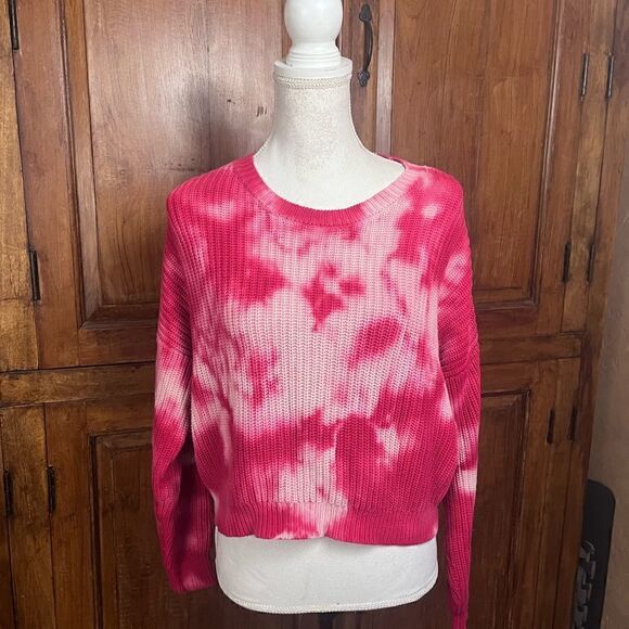 FRESHMAN PINK BLEACHED TIE DYE RIBBED KNIT COTTON OVERSIZED SWEATER SMALL - Picture 12 of 13
